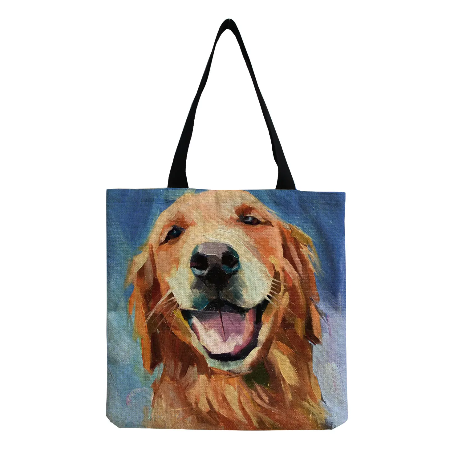 

Эксклюзивная сумка для покупок с рисунком собаки, картина маслом, для продуктов, Женская вместительная сумка через плечо с принтом мопса ре...