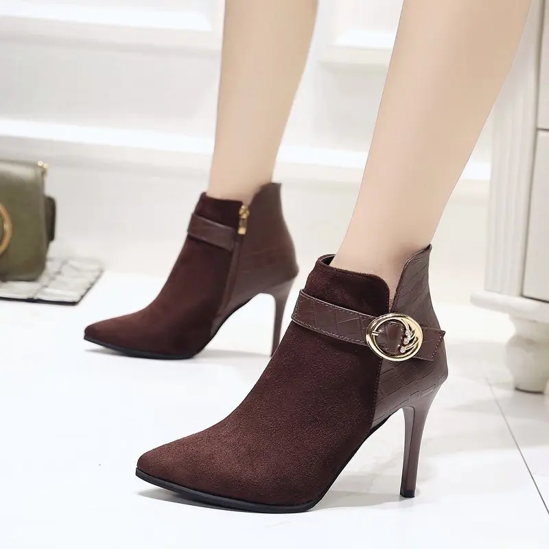 

Fashion Women's Boots Stiletto Thin High Heels Pointed Toe Zipper Style Sexy Ankle Womens Boots Bota Feminina Boots for Women