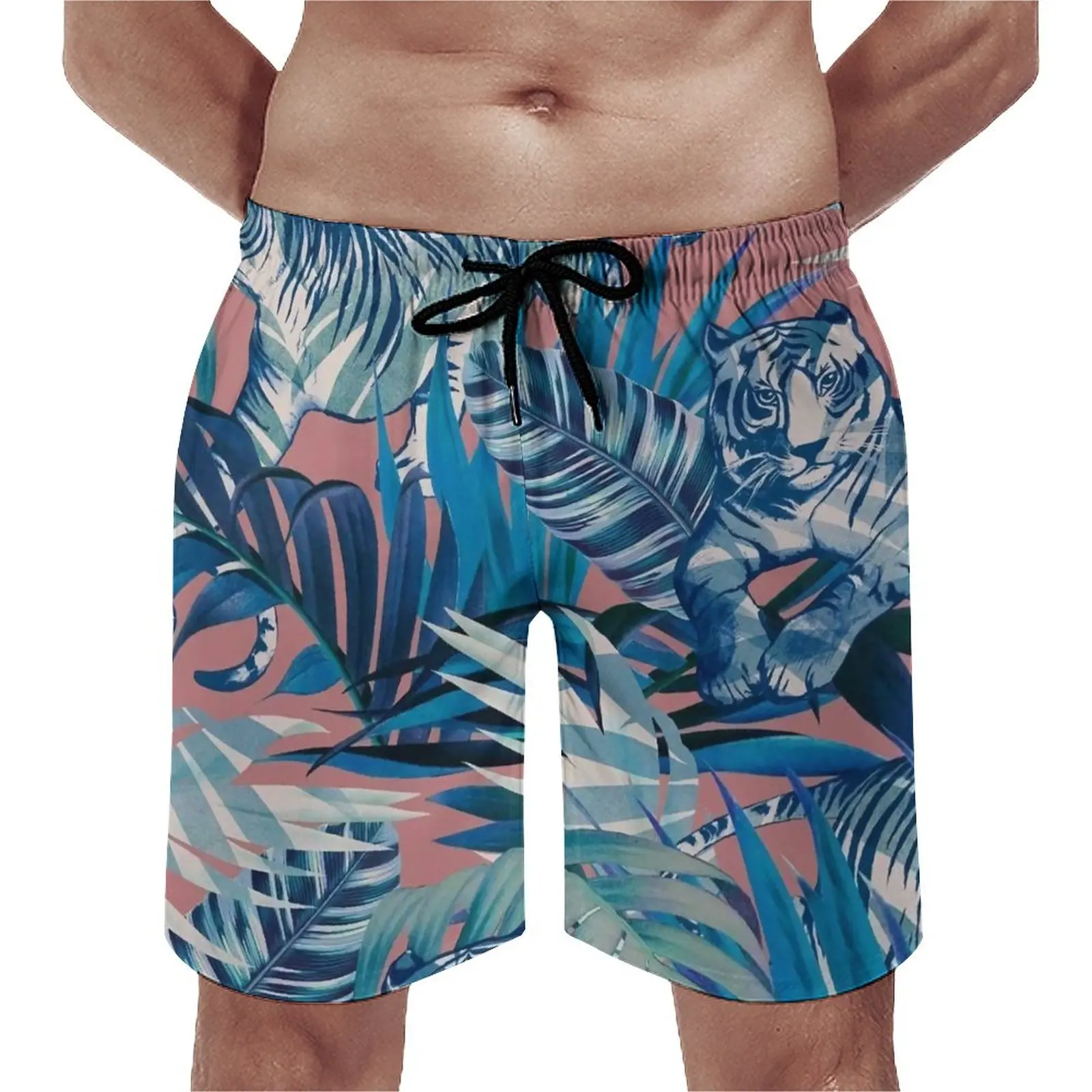 

Watercolor Tiger Board Shorts Summer Jungle Leaves Print Sports Beach Short Pants Men Fast Dry Cute Design Plus Size Swim Trunks