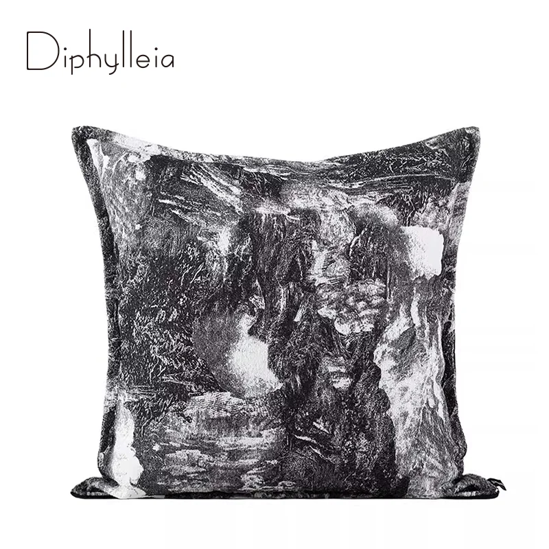 

Diphylleia Modern Luxury Cushion Cover Black White Marble Ink Abstract Painting Beautiful Gray Effect Aqua Decorative Pillowcase