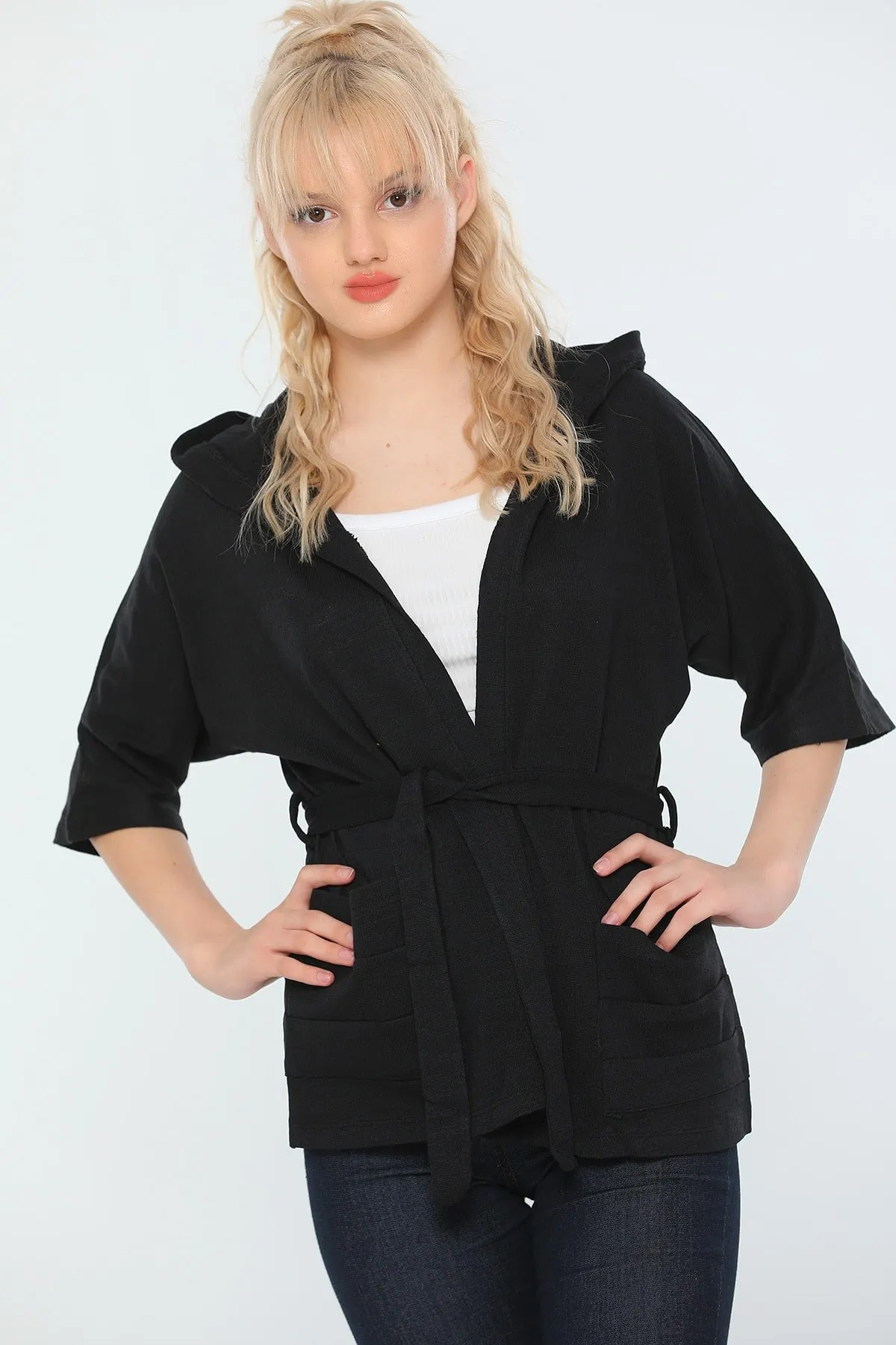 

Women's Cardigan Black Lycra Hooded Seasonal knit Casual Knitted Quality Fashion Sweaters Loose Jumper