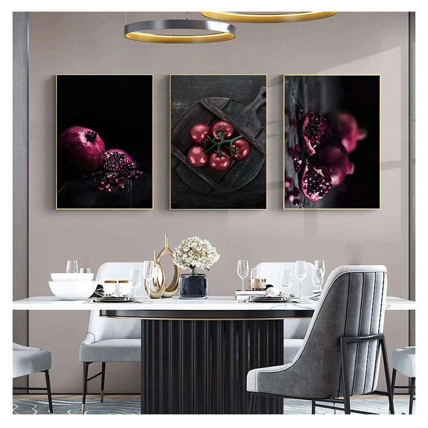 Картина на холсте черный фон красные фрукты плакаты и принты настенное искусство