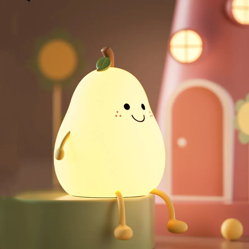 

Led Children Night Light For Kids Soft Silicone USB Rechargeable Bedroom Decor Lamp Birthday Gift Pear Shape Touch Night Lamp