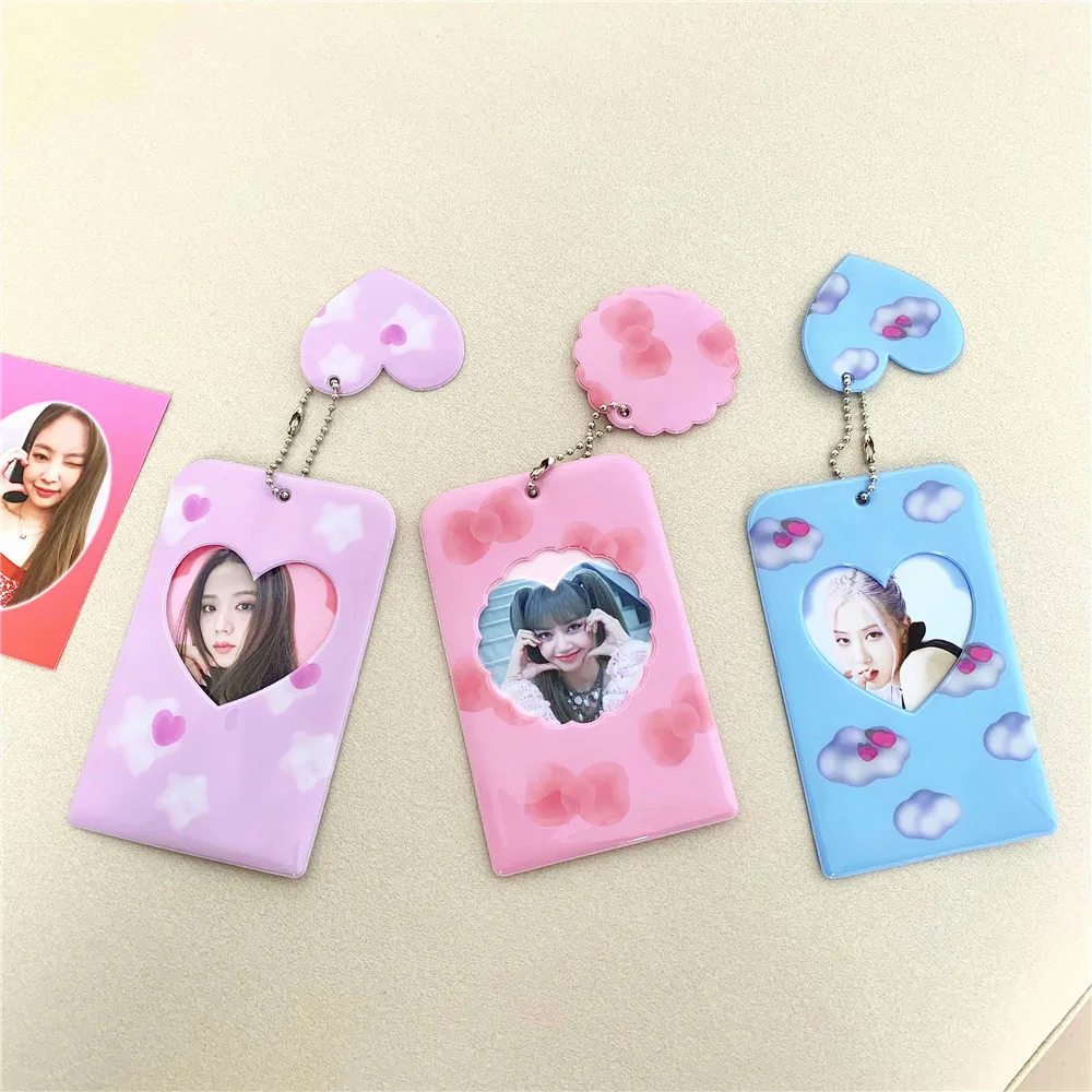 

Cute 3 Inch Hollow Heart Kpop Idol Photocard Holder Case With Kawaii Keychain Student ID Bus Bank Card Cover korea Photo Sleeve