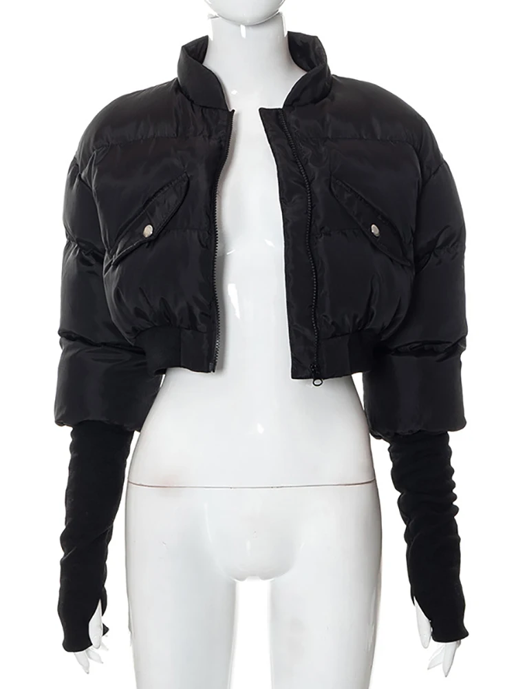 Taruxy Winter Parkas Coats Women Long Sleeve Zipper Puffer Jacket Black High Collar Down Warm Coat Streetwear Clothing