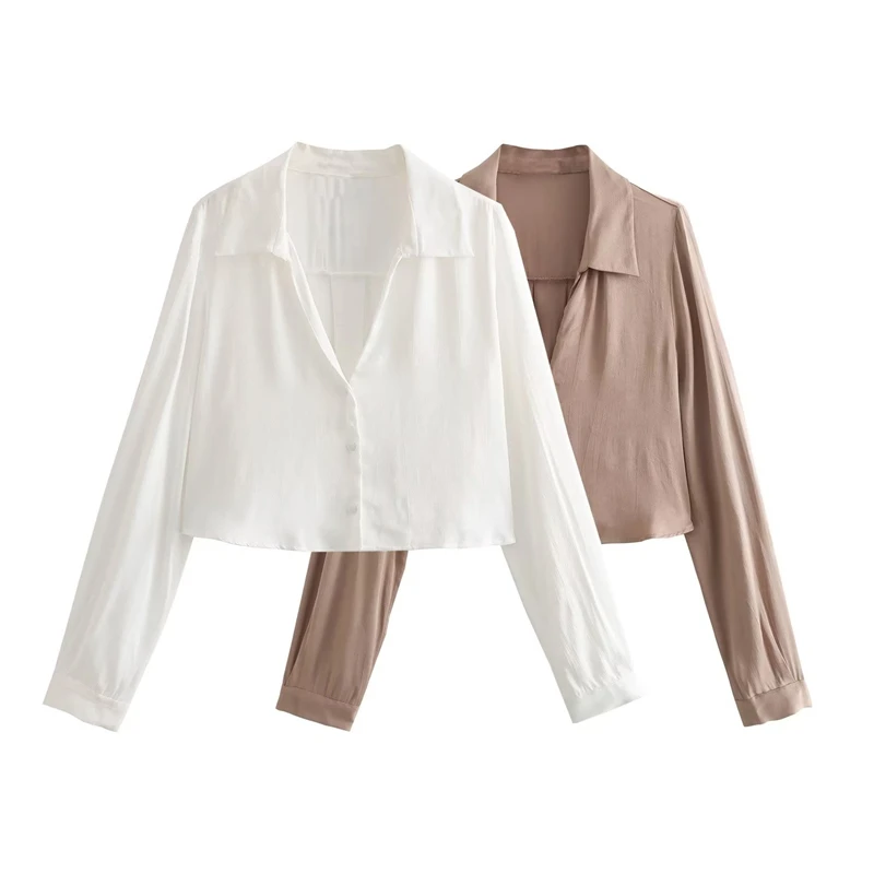 

Женская летняя рубашка с отложным воротником и длинными рукавами, свободная Удобная универсальная шелковая атласная текстура, повседневные Простые Топы, новинка 2023