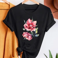 summer t shirt women short sleeve korean style flower printing clothing tshirt trend clothes graphic tee tops female t shirt