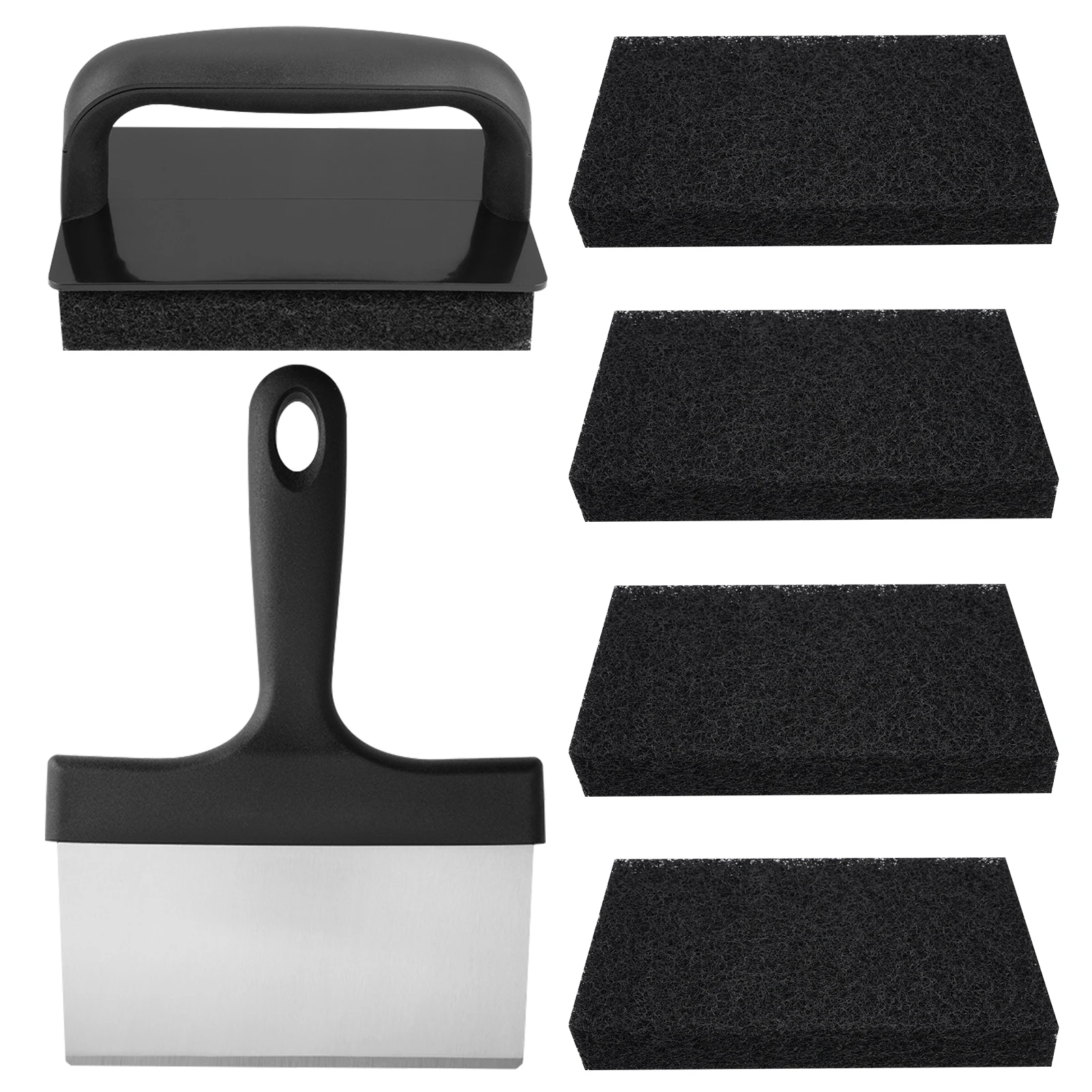 

7pcs Ergonomic Restaurant Plastic Handle Scouring Pad BBQ Griddle Cleaning Kit Grill Hot Cold Surface With Scraper Tool Reusable
