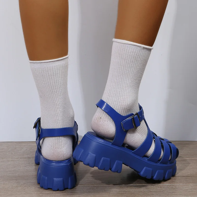 Summer Women 5.5cm Platform PU Leather Girls Sandals Roman Pumps Non-slip Beach Shoes Vacation Travel Shoes