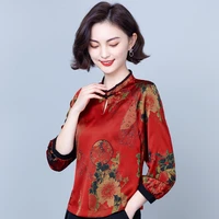 2022 traditional chinese clothing for women top womens blouses oriental china lady cheongsam tops flower print blouse
