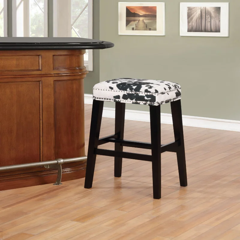 

Linon Walt 30" Backless Bar Stool, Black with Black Cow Print