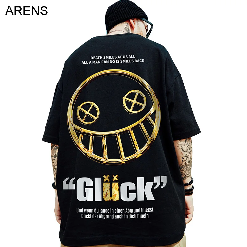 

ARENS Cotton T-Shirts Men 2022 Smiley Printed Short Sleeve Tshirts Summer Hip Hop Casual Cotton Tops Tees Streetwear Z14