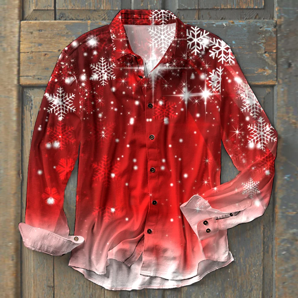 Men's Christmas Print Casual Holiday Series Plus Size Long Shirts