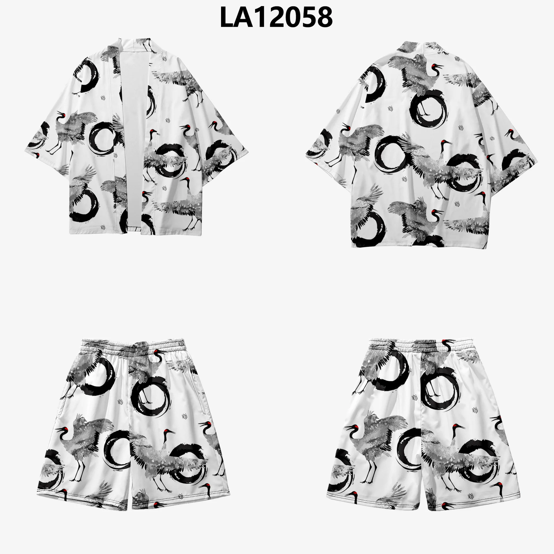 

Traditional Chinese Style Crane Print Yukata Harajuku Kimono Shorts Sets Two-Piece Suit Japanese Cardigan Women Men Cosplay