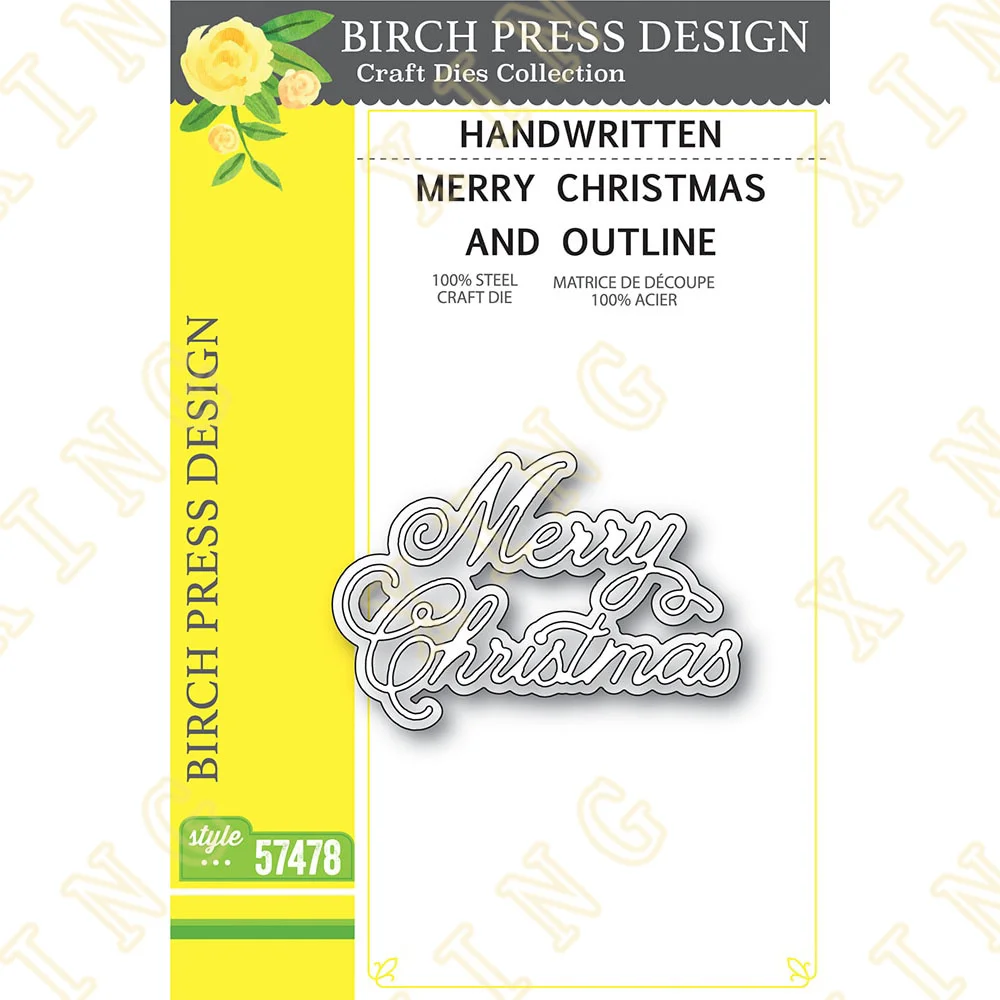 

Metal Cutting Dies Scrapbook Diary Decoration Stencil Embossing Template Arrival New Handwritten Merry Christmas and Outline