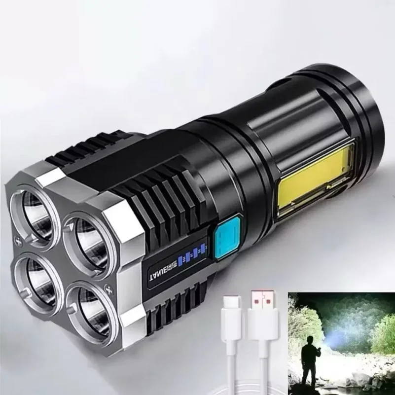 Фото Мощный светодиодный фонарь 1500 м, перезаряжаемый через USB, портативный, ультраяркий. №2