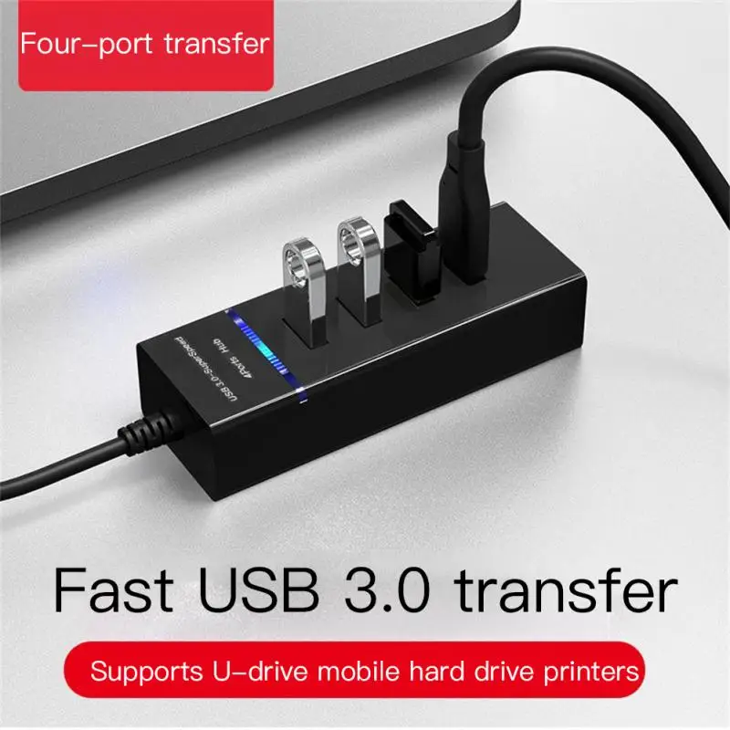 

4 Port Usb 3.0/2.0 Hub Multi Wide Compatibility Splitter Extender Adapter Fast Transmission Computer Connector Office Tools