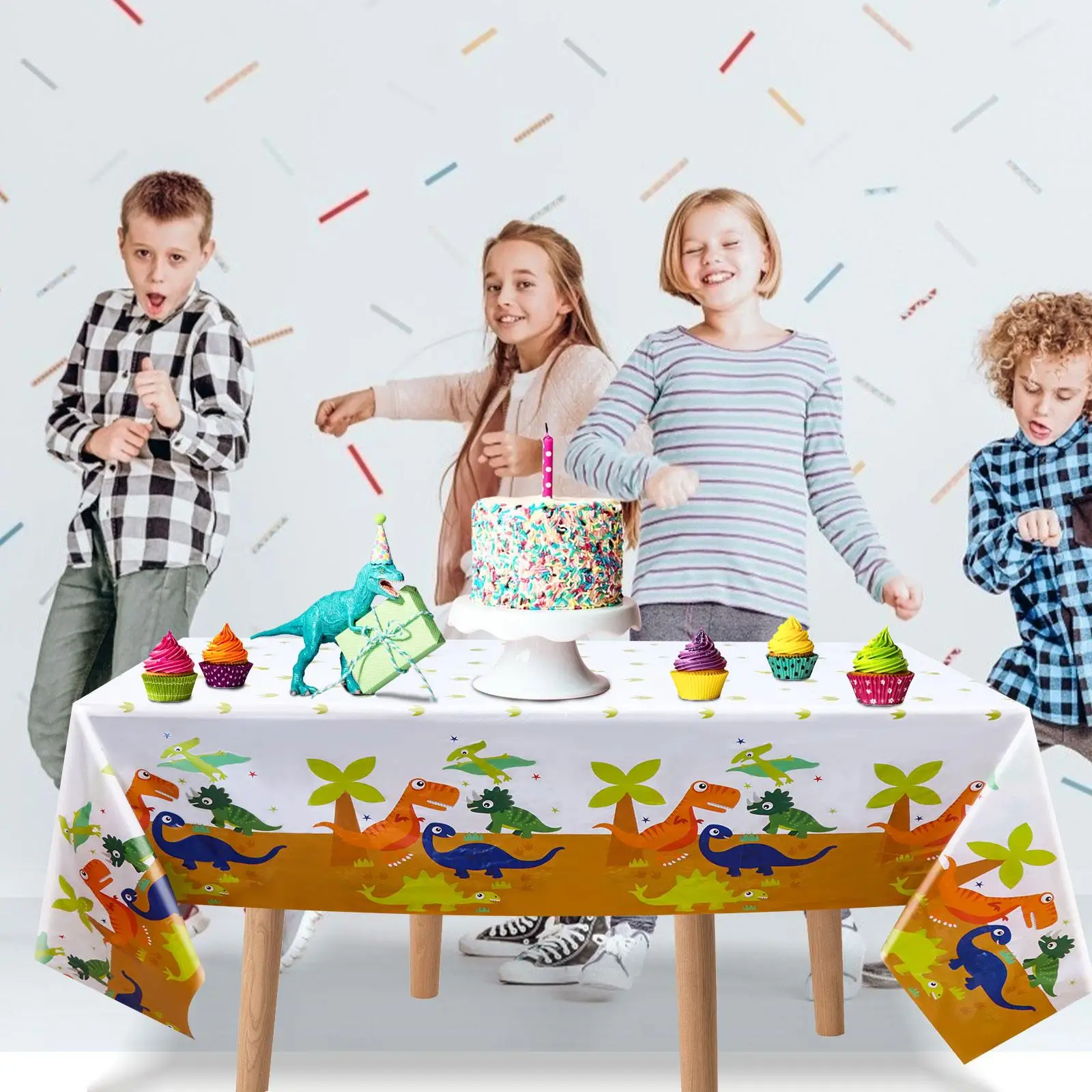 

3 Pieces Watercolor Dinosaur Tablecloth 54 x 108 Inch Dinosaur Printed Birthday