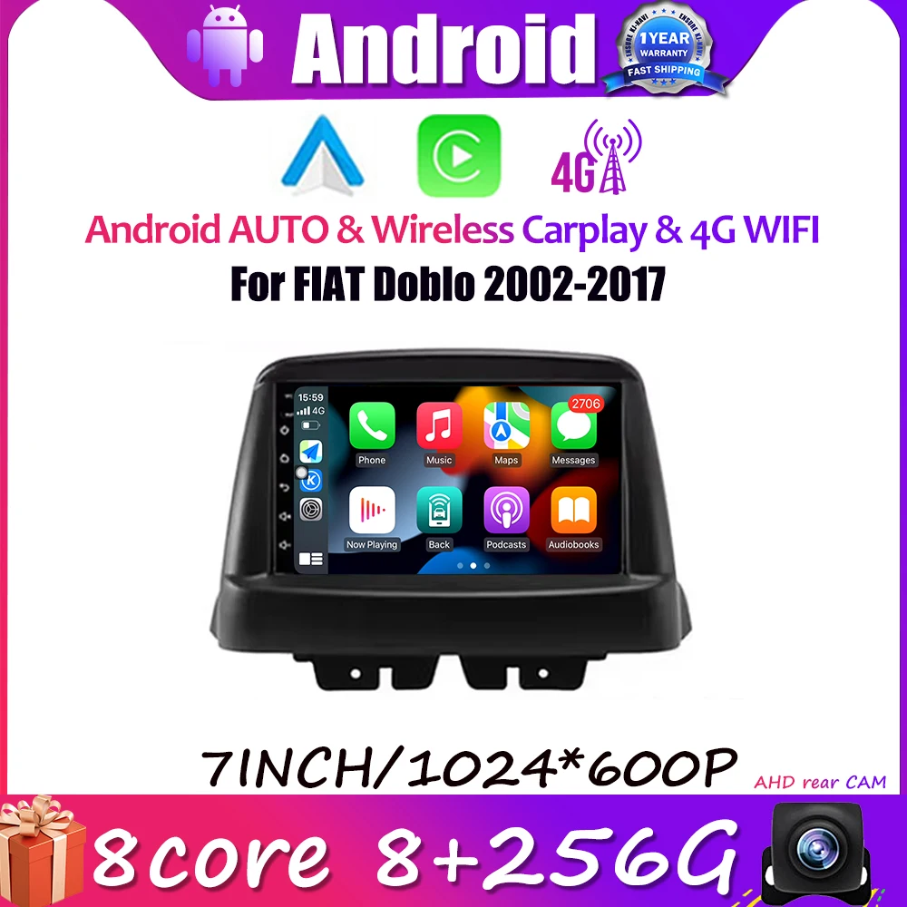 Автомагнитола для FIAT Doblo 2002-2017 DSP с 7-дюймовым HD-экраном Android 14 видеоплеером