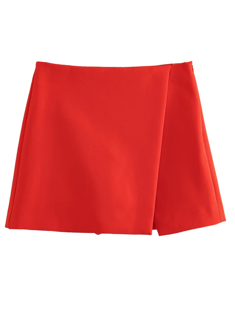 PAILETE Women 2023 fashion asymmetrical shorts skirts vintage high waist side zipper female skort mujer