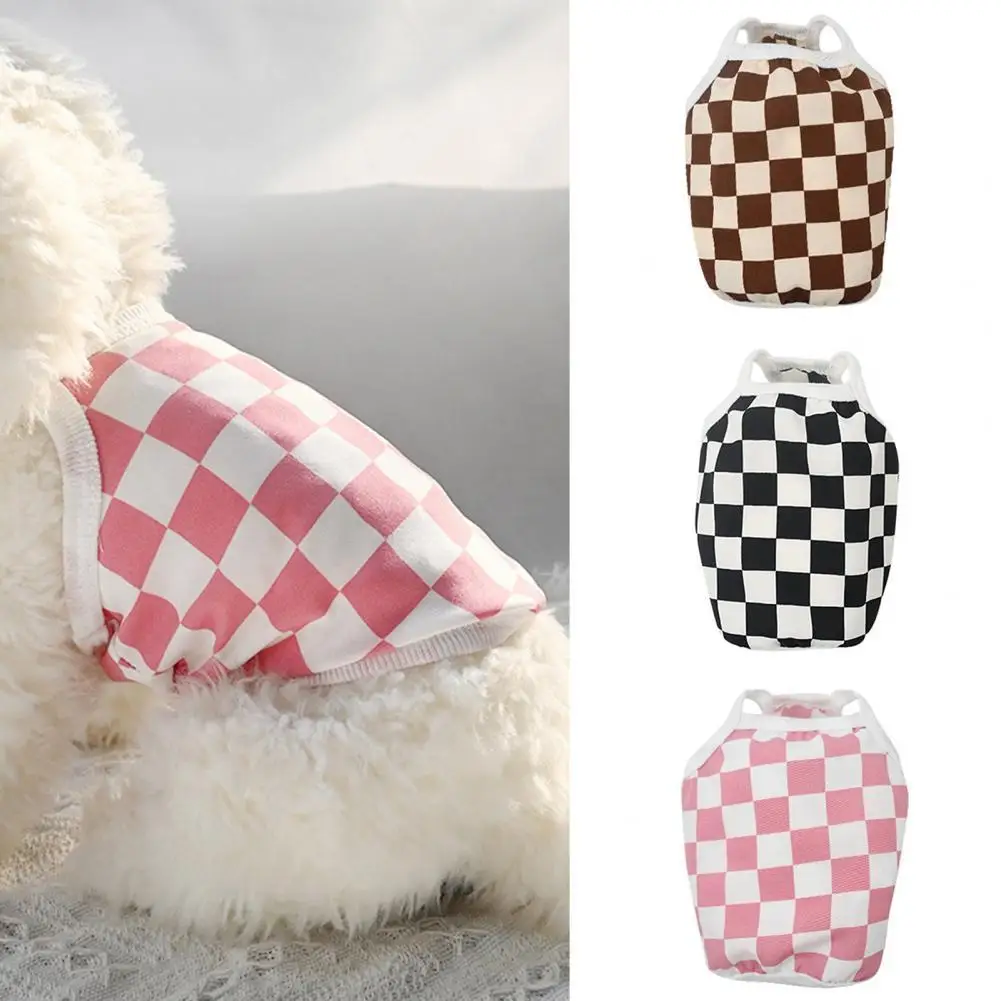 

Pet Vest Pilling-resistant Fine Workmanship Polyester Sleeveless Grid Pattern Pet Costume for Summer