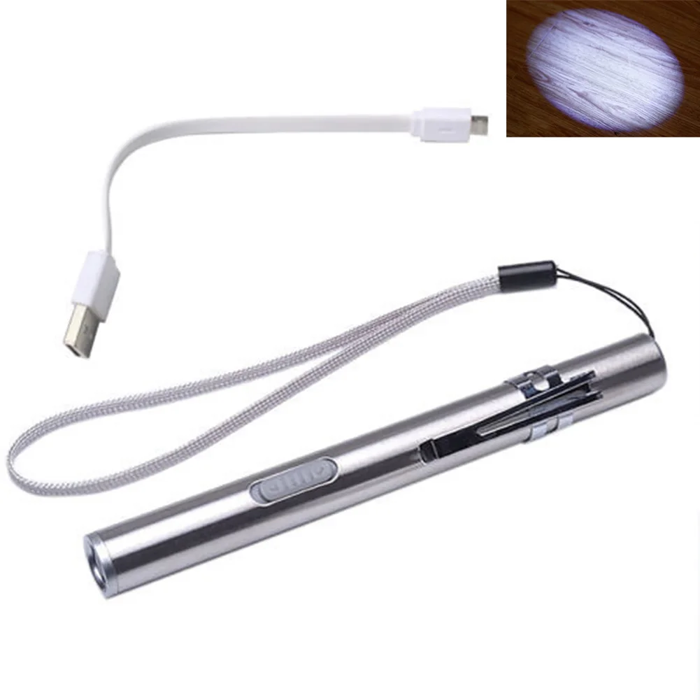 

Portable Medical Examination Mini Stainless Steel Led Torch USB Rechargeable Visual Oral Throat Camping Pen Clip