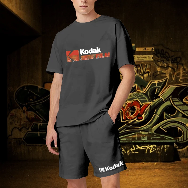Kodak Tracksuit 2 Piece Men Sets Casual T-shirts Sets Fashion High Quality Short Outfits Streetwear Print S-4XL Sportswear Suits