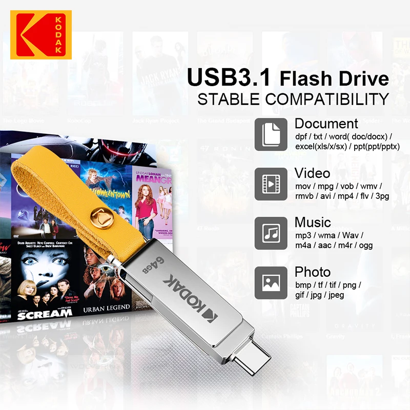 Флэш-накопитель KODAK двойной USB 3 1 флэш-накопитель K243 Type C 32 Гб 64 128 ГБ OTG USB-флешка |
