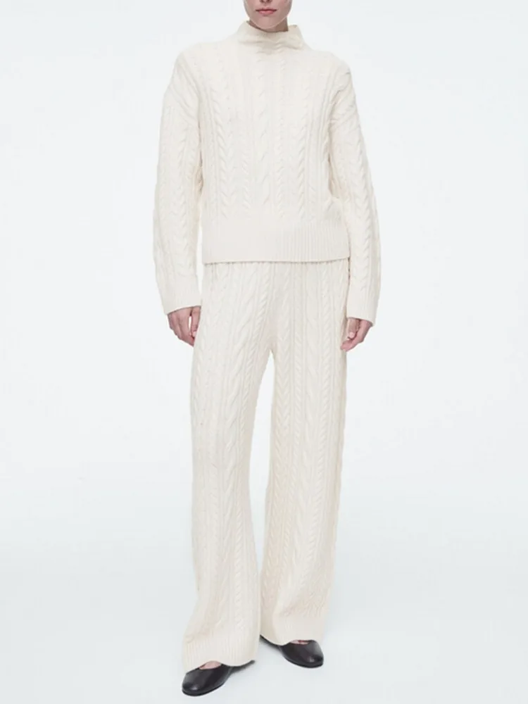 Женский витой вязаный костюм 2024 осень-зима полуводолазка пуловер или прямые