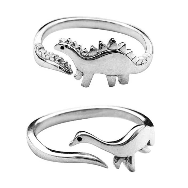 

Dinosaur Rings Cute Silver Color Opening Adjustable Rings Best Love Gift Design Animal Shape Ring For Women Men Punk Style