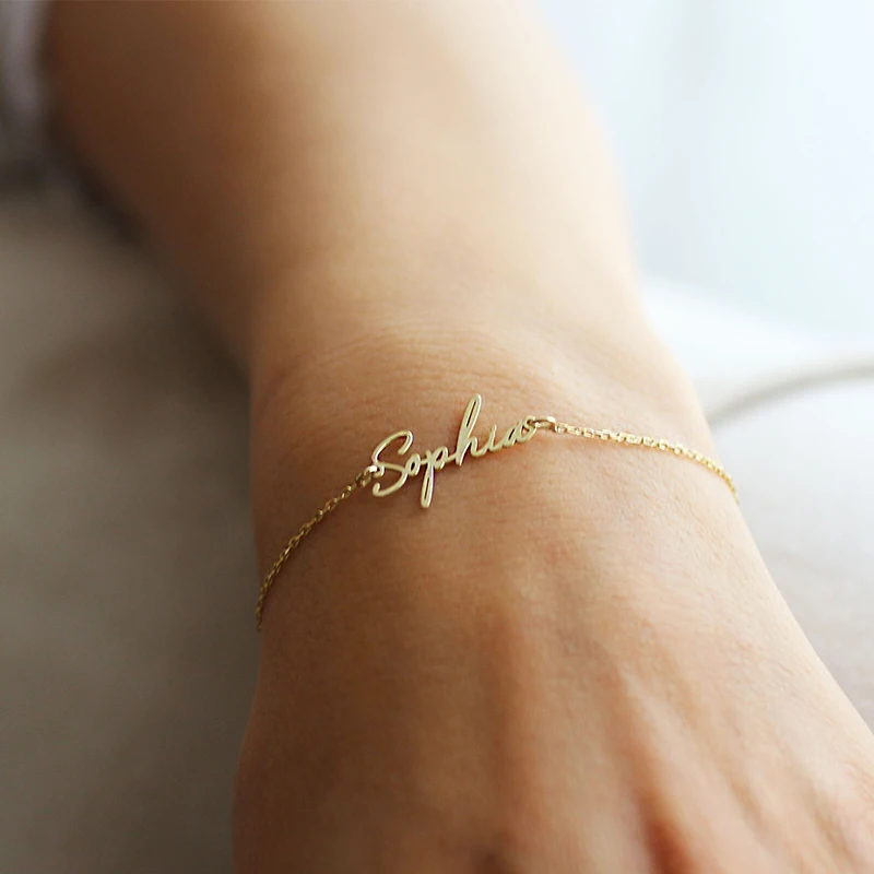 

Personalized Custom Name Bracelet For Women Stainless Steel Charms Handmade Engraved Handwriting Love Bangle Best Friend Gifts