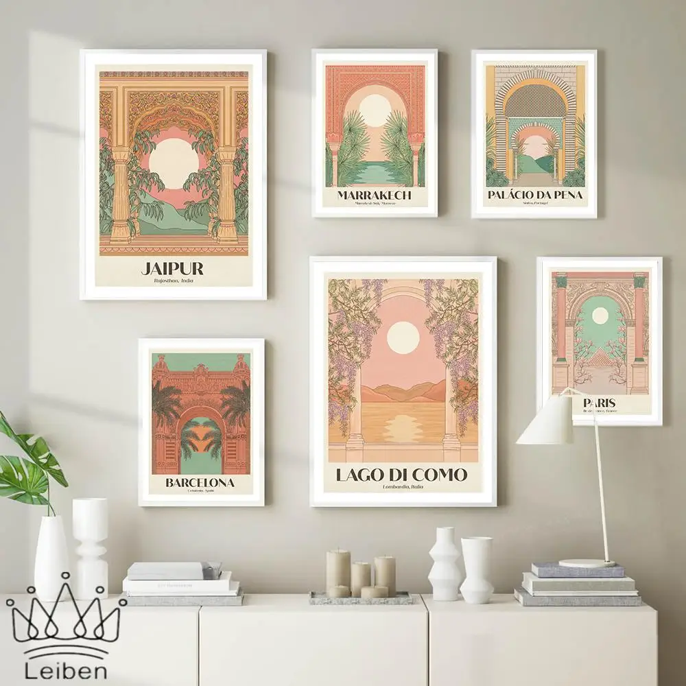 

Bohemian Gate Canvas Painting Marrakech Barcelona Paris Travel Landscape Poster Nordic Wall Art Picture Home Decor Living Room