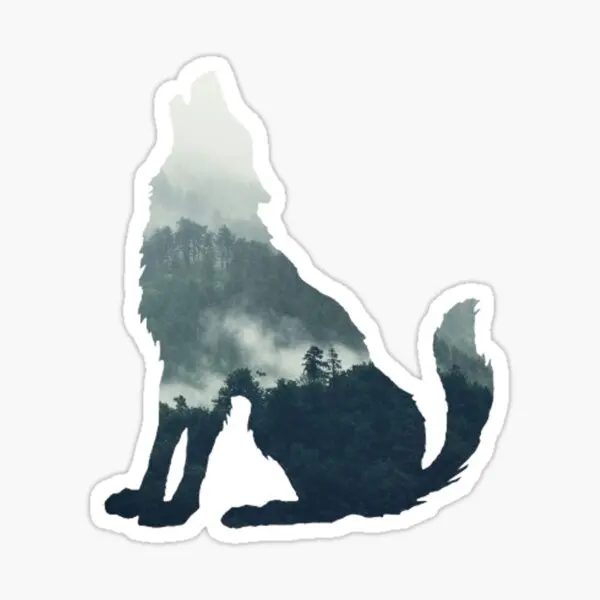 

5 шт., декоративные наклейки «волк» на окна