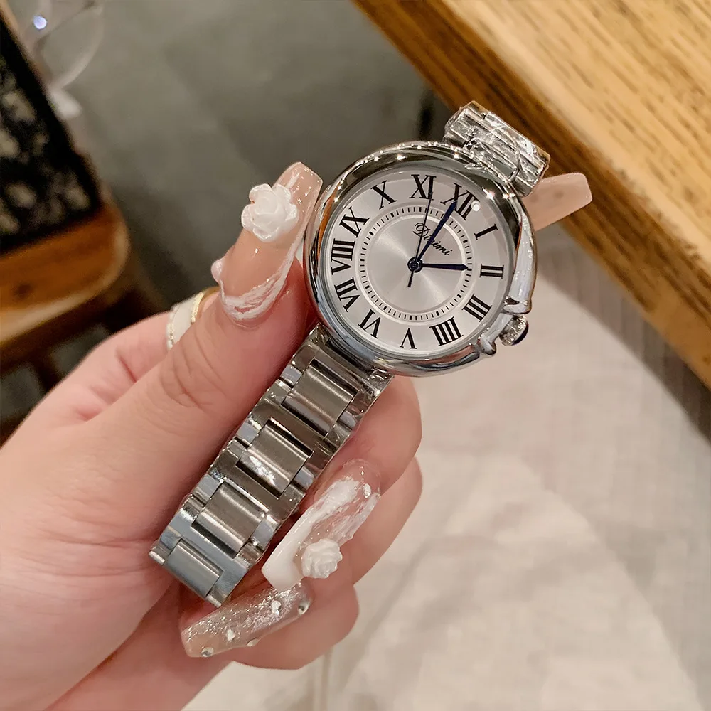 

New Arrival Quartz Simple Round Dial Classic Women Watch Elegent Pure Stainless Steel Silver Luxury Wristwatch Lady Dress Clock