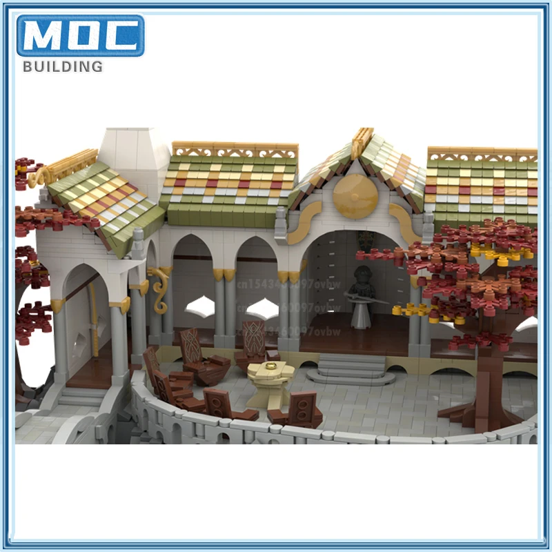 Строительные блоки Moc Rivendell-Council of Elrond модульная модель с видом на улицу