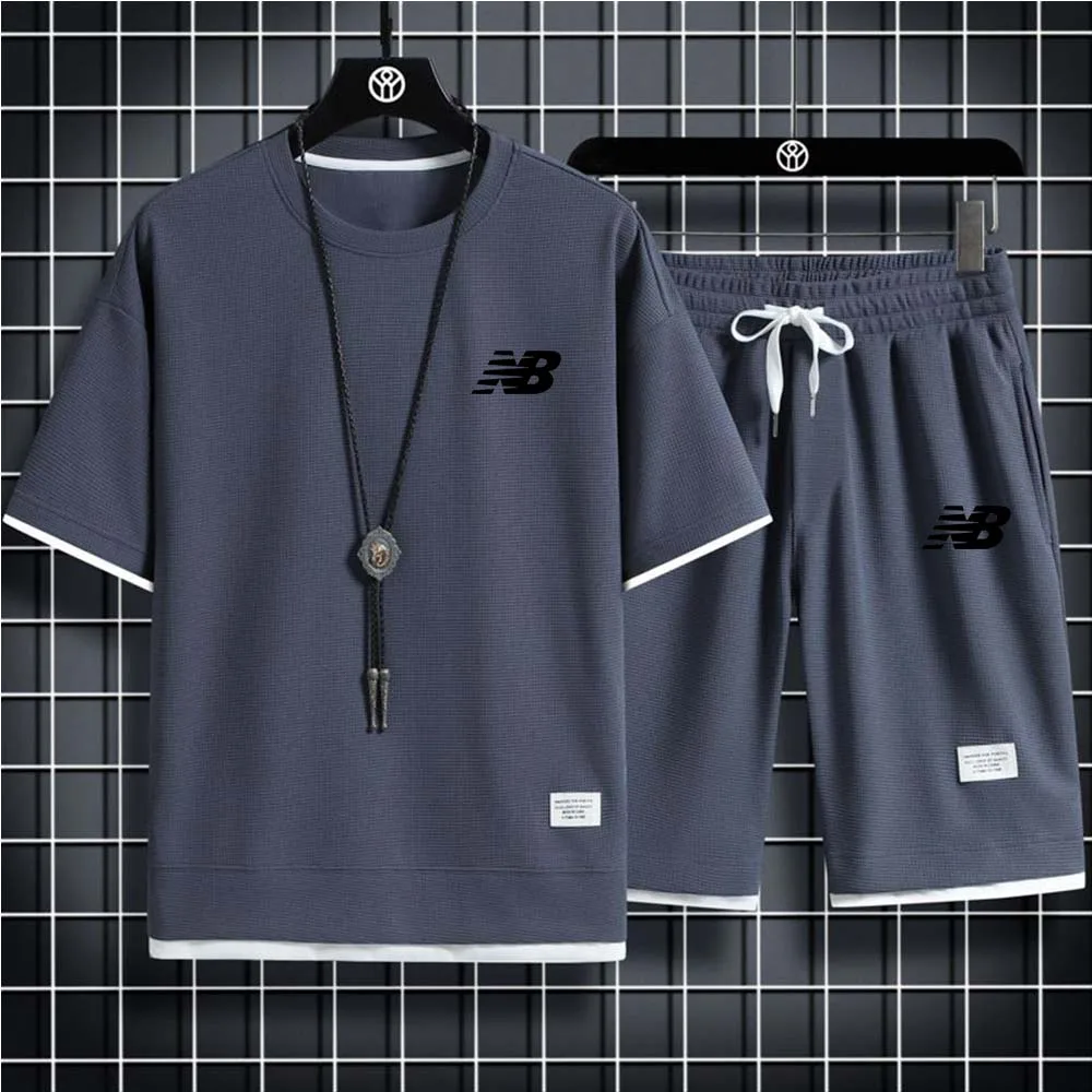 Men Jersey  Men  LOG Tracksuit Set Short Sleeve T-Shirt Shorts 2 Piece Oversized Clothes Training Uniform Sports Suit