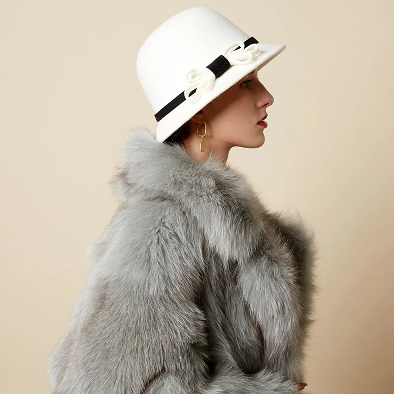 

Модные Роскошные вечерние шапки Fedora с бантиком, шерстяные шапки в британском стиле на осень-зиму