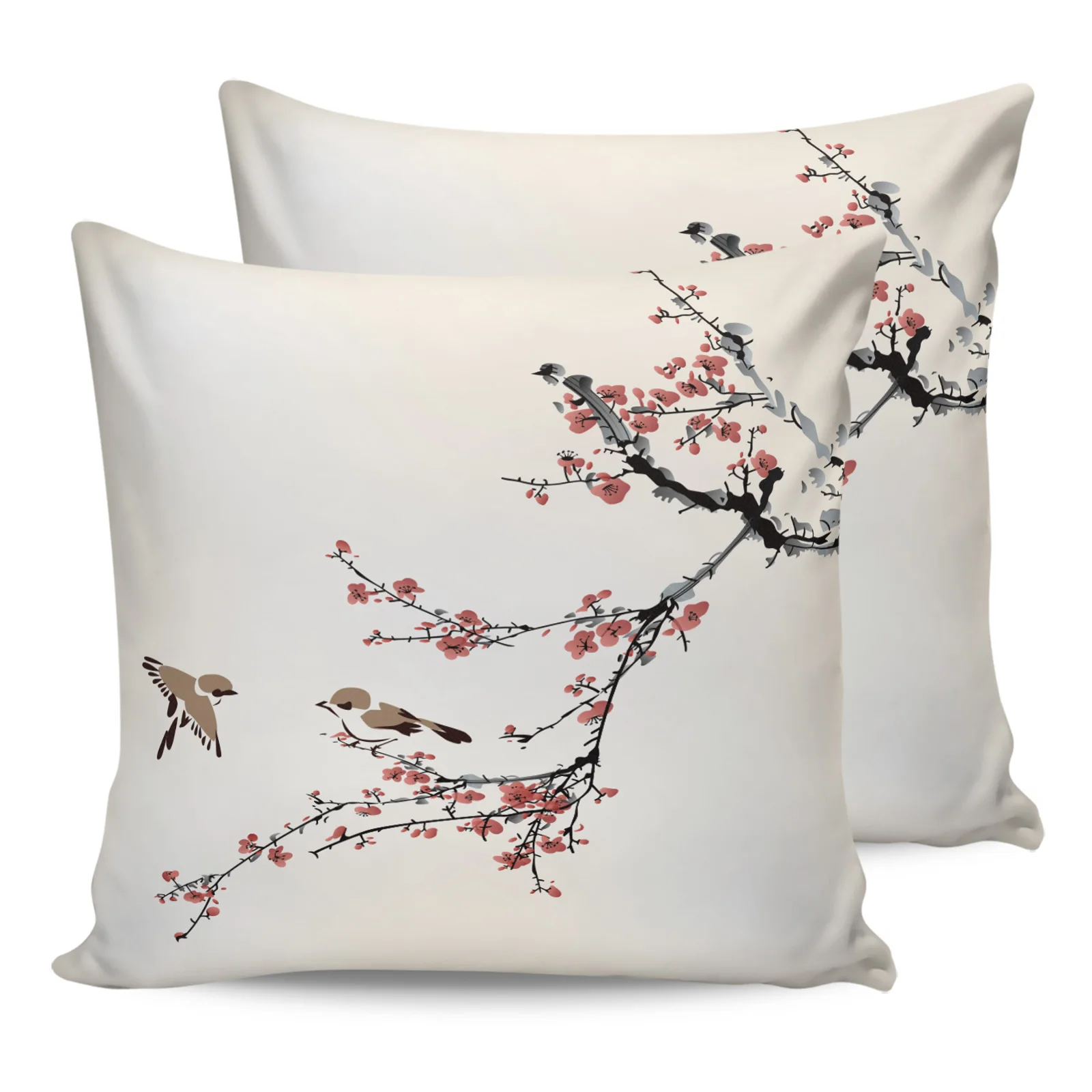 Fundas de almohada de estilo chino para el hogar, almohada de cobertor de flor de ciruelo, pájaro, sala de estar decorativa para ropa de cama, 2 piezas