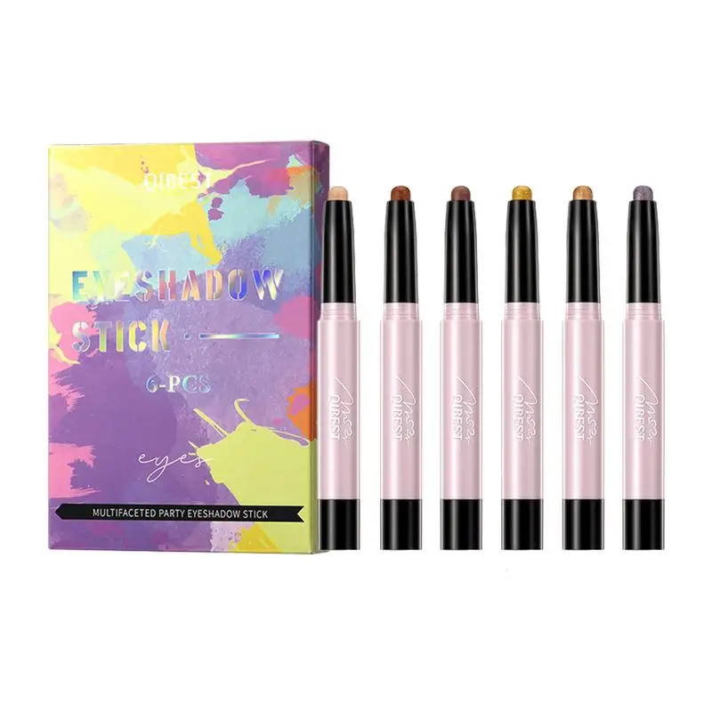 

6 шт., набор теней для век, блестящие и матовые тени для век, искусственная косметика, карандаши для век для женщин, 6 шт.