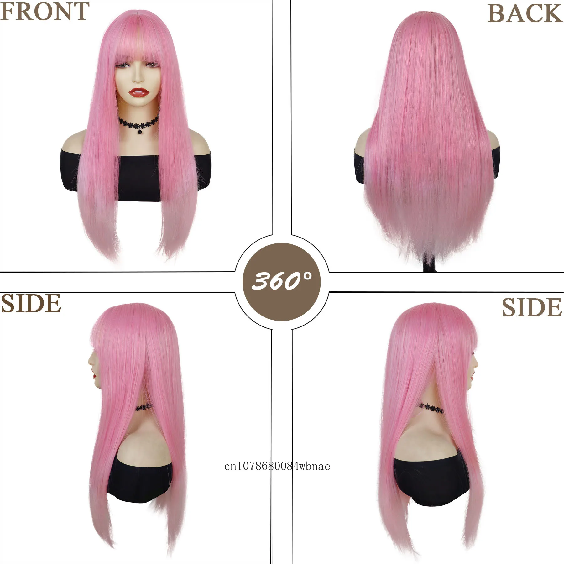 Розовые парики для женщин и девочек синтетический длинный прямой парик с челкой