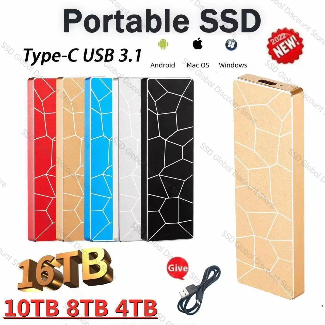 

Portable SSD 16TB Solid State Drive 2TB External Hard Drive M.2 High Speed USB 3.1 8TB Hard Disks Storage Decives For Laptops