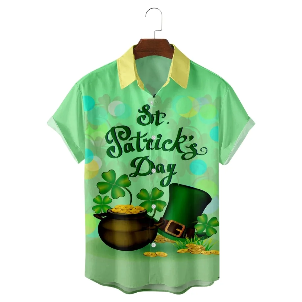 

Light Cyan St. Patrick's Day Shirt Fashion Casual Men's and Women's Spring and Autumn Short Sleeve Shirts