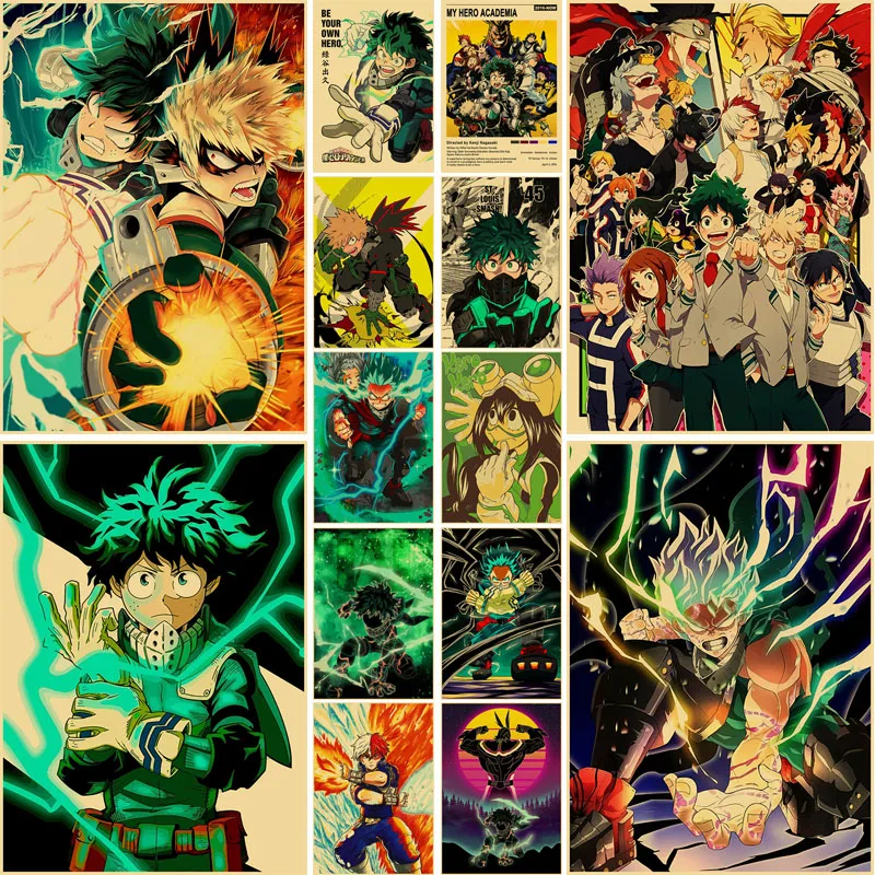 

Fans Collection My Hero Academia Posters Retro Kraft Paper Painting Pictures for Home Decor Room Bar Decoration Wall Stickers