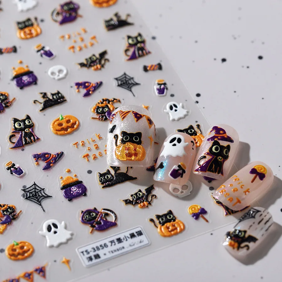 Хэллоуин Волшебный Черный Кот Тыква Призрак Летучая Мышь Череп 5D Рельефы