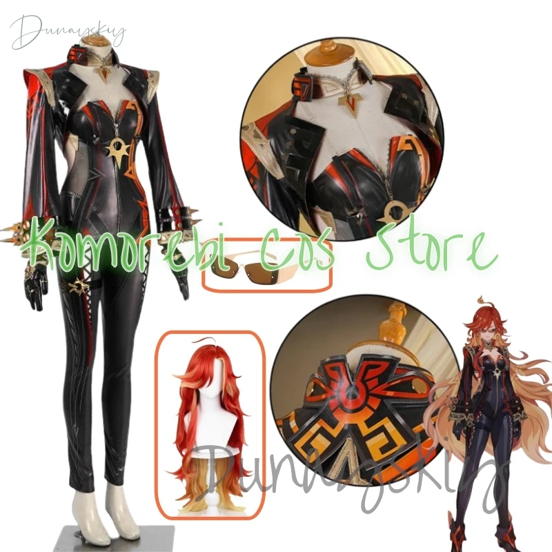 Mavuika Косплей Костюм Парик Genshin Impact Униформа Серьги Солнцезащитные Очки Кольца Pyro