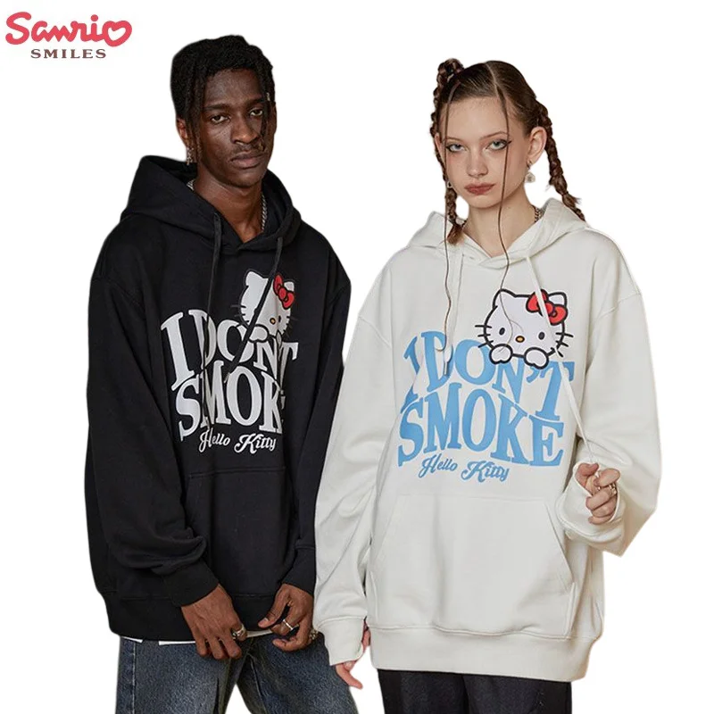 

Новый разноцветный флисовый свитер Sanrio с капюшоном, свободный и удобный свитер из чистого хлопка с мультяшным принтом Hello Kitty для пар