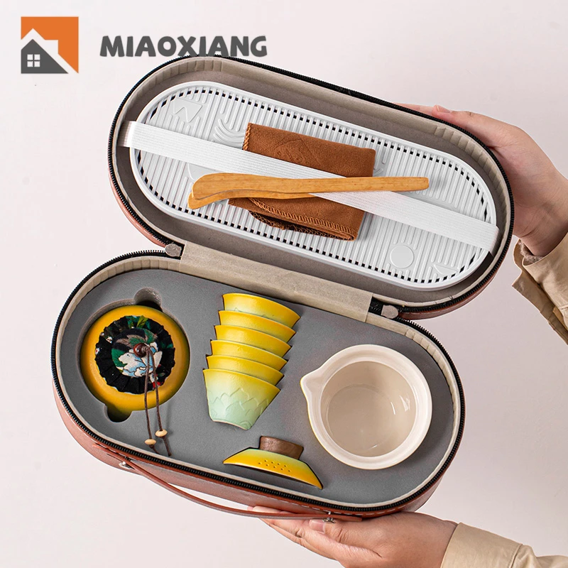 Дорожный чайный сервиз керамическая быстрая чашка один чайник четыре чашки