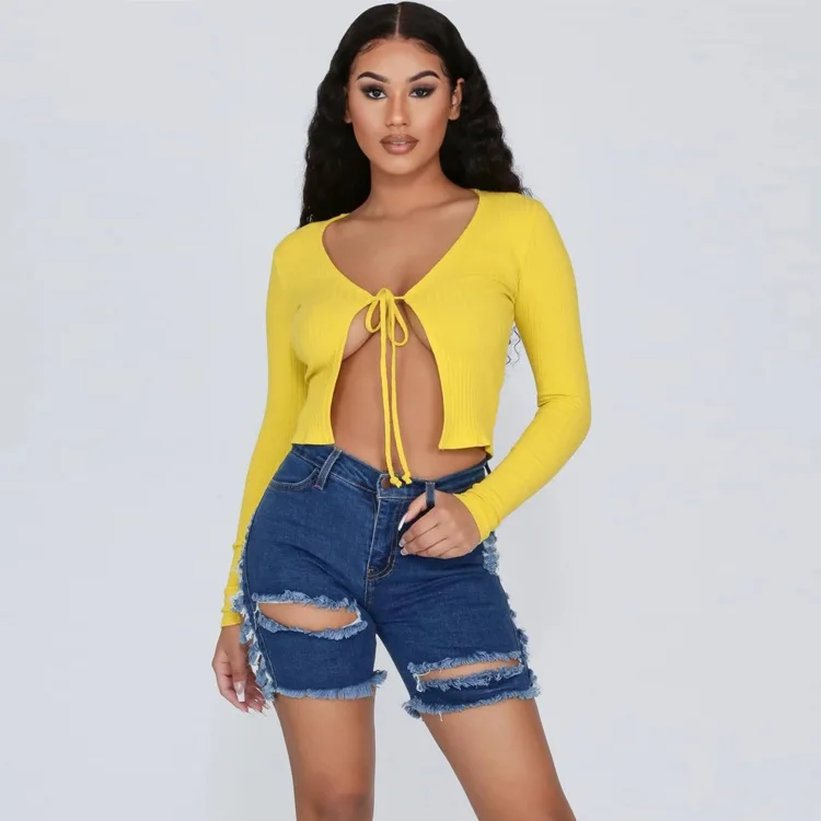 

Y2K Women's New Ripped Denim Shorts 2023 Summer Fashion Street Perforated Blue Denim Shorts Women's Stretch Ripped Denim Shorts