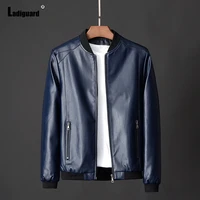 large size mens pu leather jackets 2022 mandarin collar jacket sexy biker faux leather coats fashion zipper pocket top outerwear