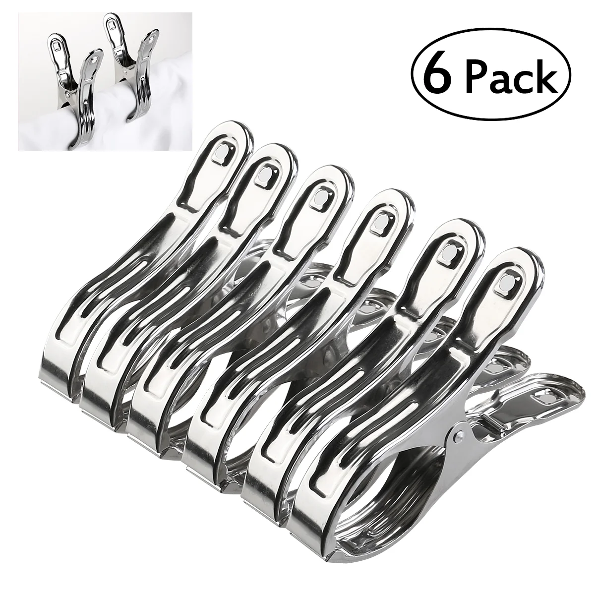 

ULTNICE 6pcs Stainless Steel Large Beach Towel Clips Plastic Clothespins Clothes Pegs Clothes Hanger Clamp Accessories